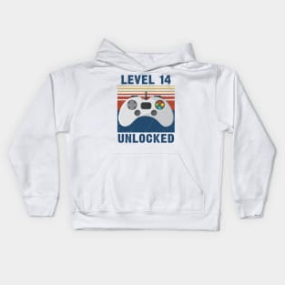 Level 14 unlocked funny gamer 14th birthday Kids Hoodie